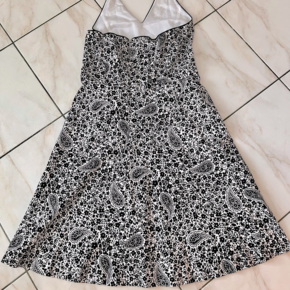 AnnTaylor Cotton Lined Halter Dress Paisley And Floral Black White size 12